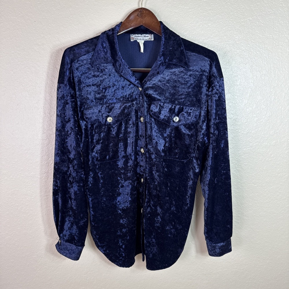 Vintage 90s Jonathan Martin Mo‎ Velvet Button Up Top Womens Small